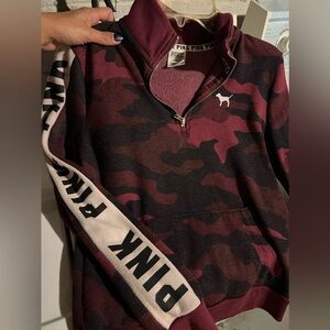 Burgundy and black camouflage VS PINK sweatshirt